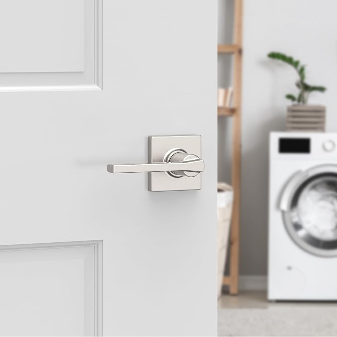 Kwikset Casey Interior Passage Door Handle, Lever for Closet and Hallway Doors, Reversible Non-Locking Handle Lever, Satin Nickel, with Microban Protection (Pack of 10)