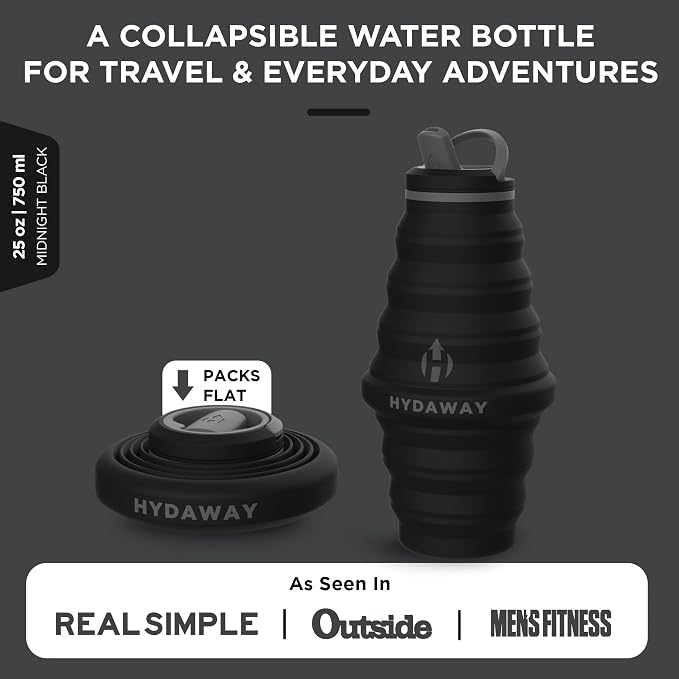 HYDAWAY Hydration Travel Pack - 25oz Collapsible Water Bottle with Flip-Top Lid and Protective Travel Case - BPA-Free, Leak-Resistant, Reusable Bottle for Traveling, Hiking, and Daily Use