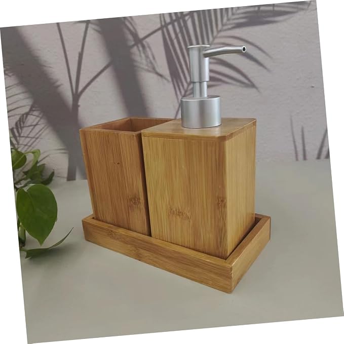 Holibanna Rustic Bathroom Kit Travel Toiletries Set Toothbrush Holder Shampoo Dispenser Shower Soap Dispenser Bamboo Decor for Room Accessories