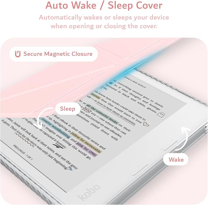 TUDIA M-FLIP Detachable Clear Magnetic Case for Kobo Libra Colour (2024) - [Auto Wake/Sleep] Shockproof Slim Transparent Back Magnetic Fold Cover with Stylus Holder (Pink)