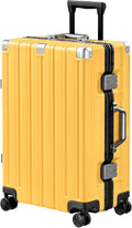 Krute Zipperless Luggage 24 Inch Aluminum Frame Suitcase with Spinner Wheels PC+ABS Hardide Checked Luggage TSA Approved No Zipper Travel Suitcase Yellow