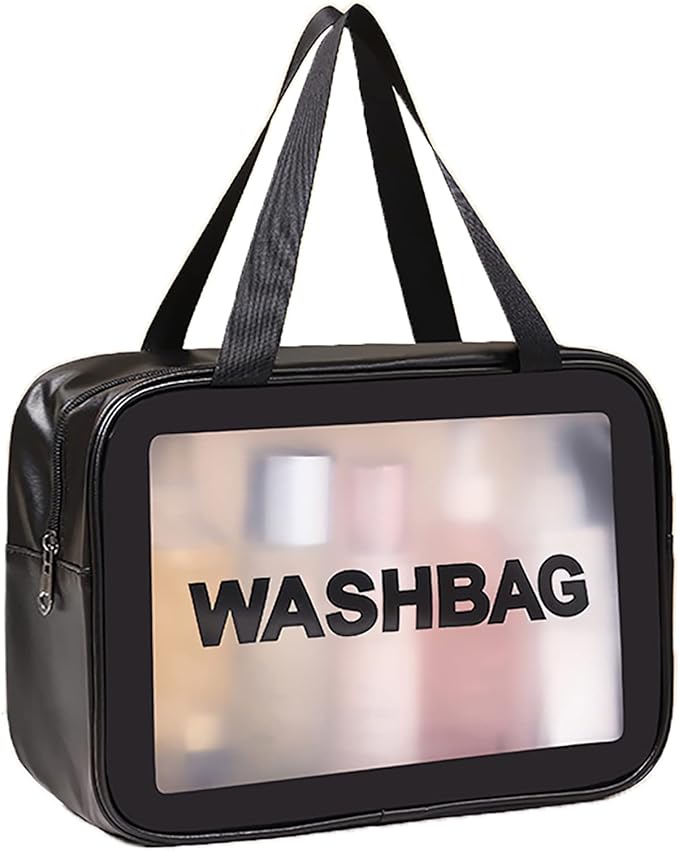DAPOWER Travel Toiletry Bag for Women and Men, Matte Translucent Toiletry Bag with Handy Handle, Makeup Cosmetic Organizer Bag for Travel Toiletries Accessories (Black)