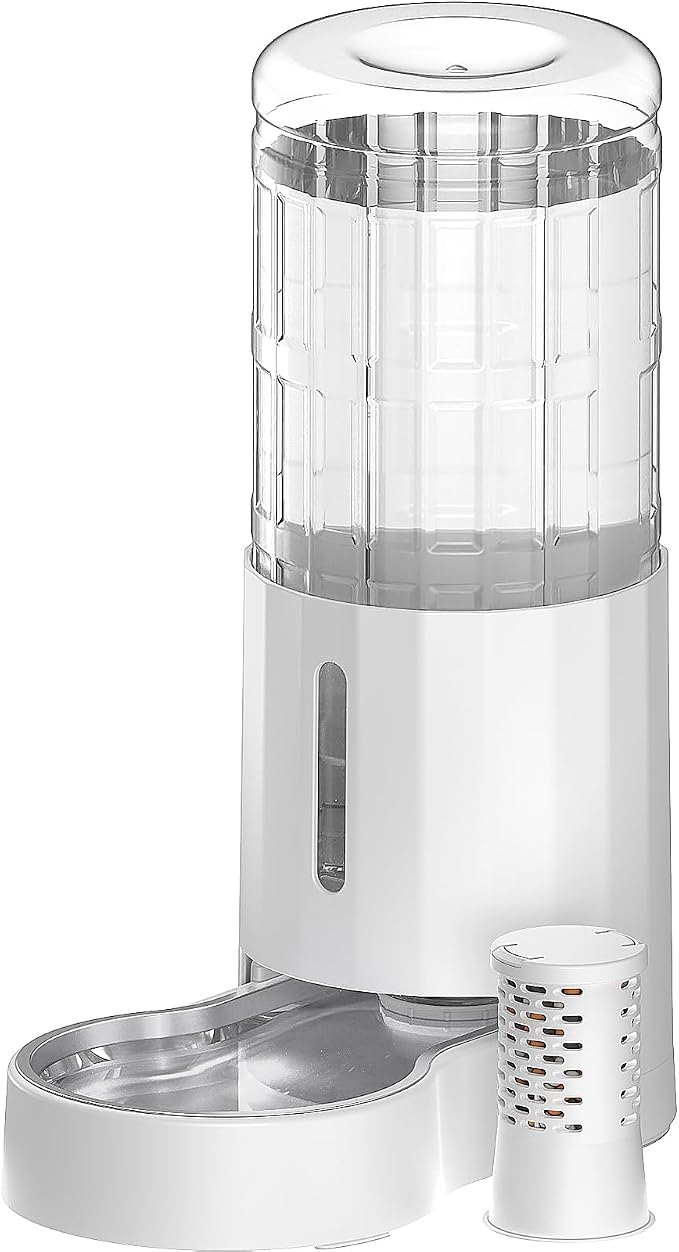 CZPET 2.5 Gallon Dog Water Bowl Dispenser,Filter Automatic Dog and Cat Water Dispenser with Stainless Steel Bowl, Gravity Waterer, Large Capacity, and Quiet Drinking Area for Pets (9.5L,White)