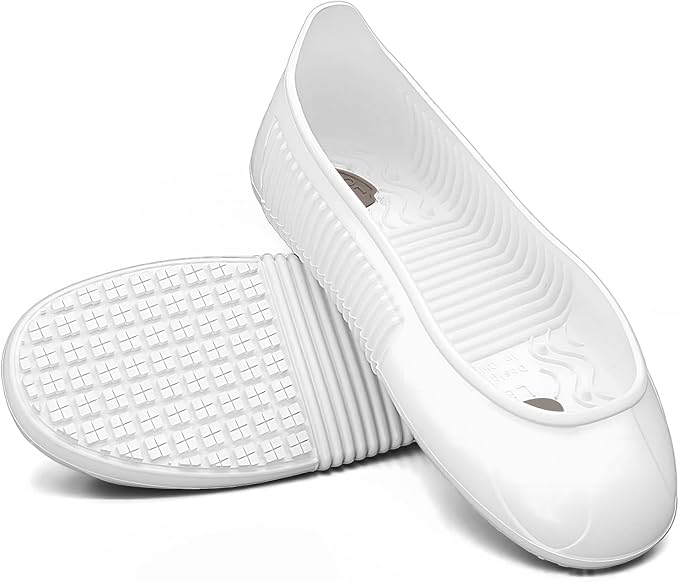 LG01 Crews Crew Guard Fuel oil Resistant (FO) Shoe Covers- CE/ASTM Anti-slip & Waterproof Rubber Overshoes for Work, Non-Slip Safety Protectors for Kitchen/Medical(White, M(US Women 5-7 |Men 4-6）)