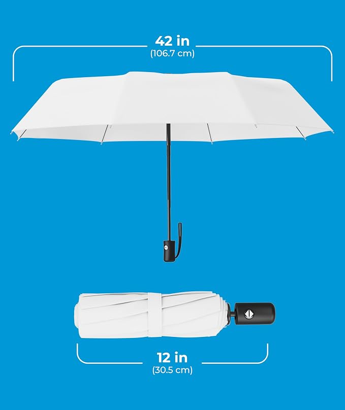 Rain-Mate Windproof Compact Umbrellas for Rain - Strong Reinforced Fiberglass Rib Design & Auto Open & Close - Portable Folding Travel Umbrella - Lightweight & Packable for Women & Men, Easy Collapse