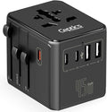 Ceptics 8 in 1 Universal Travel Adapter for EU, UK, US, AU and More, World Travel Adapter, 2X US Socket, Universal Socket, 3X USB-C and 2X USB-A, 45W Fast Charge – UP-45KU-BL