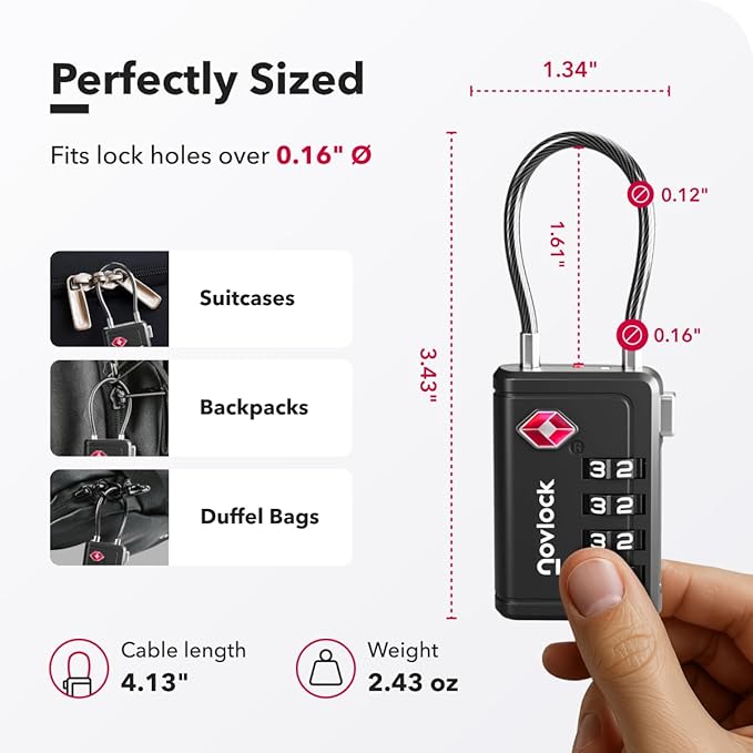 Luggage Locks TSA Approved with Inspection Indicator and Resettable 4-Digit, Easy-to-Read Combination, TSA Locks for Luggage, Suitcases, Backpacks & Travel Bags, Black, 4-Pack