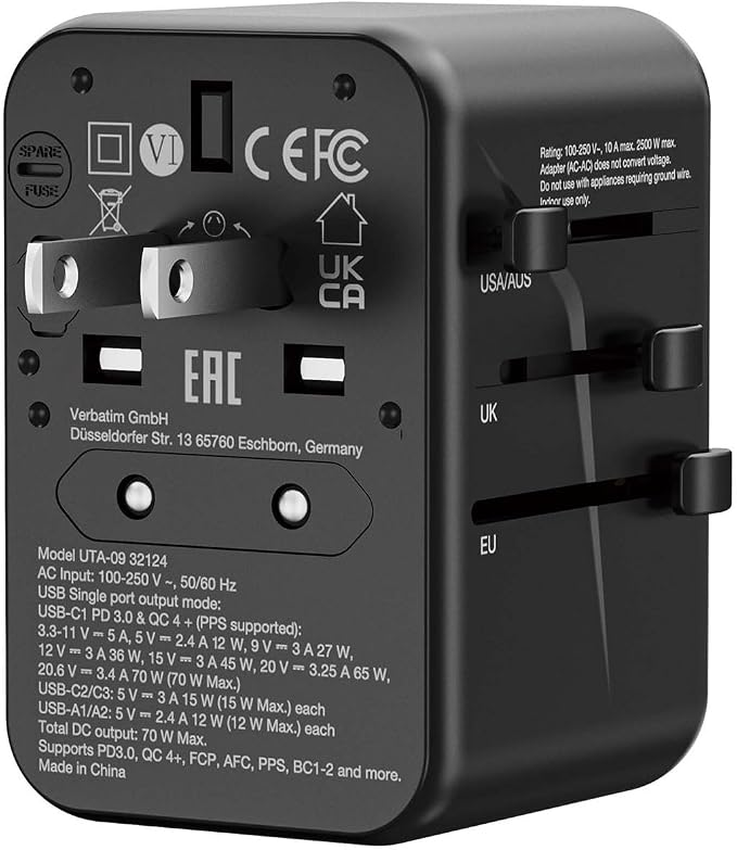 Verbatim UTA-09 GaN III 70W Universal Travel Adapter