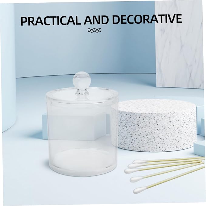 Unomor Acrylic Cotton Swab Holder and Cotton Pad Container with Lid Large Round Bathroom Storage Jar for Countertop Organization and Multifunctional Small Item Storage