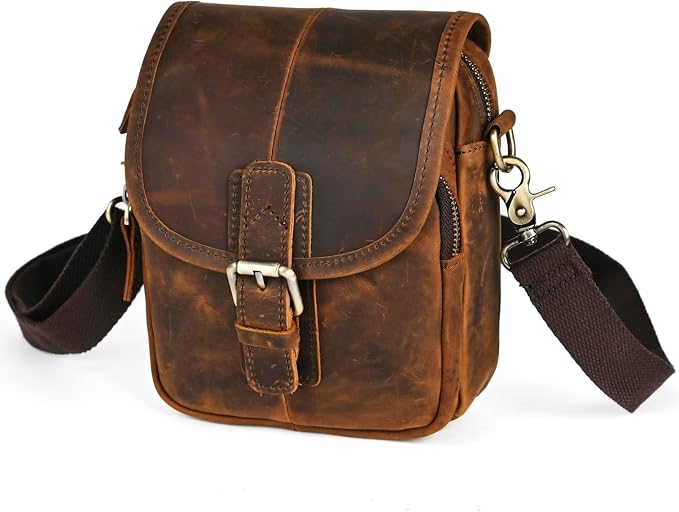 Water Resistant Canvas + Leather Hiking Riding Travel Fanny Waist Pack Small Phone Pouch For Men Women FB811-29 (100% Leather- Coffee)