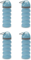 20 ounce Collapsible Water Bottles for People and Pets Flexible Accordion Style Choose Quantity (Blue, 4 Water Bottles)
