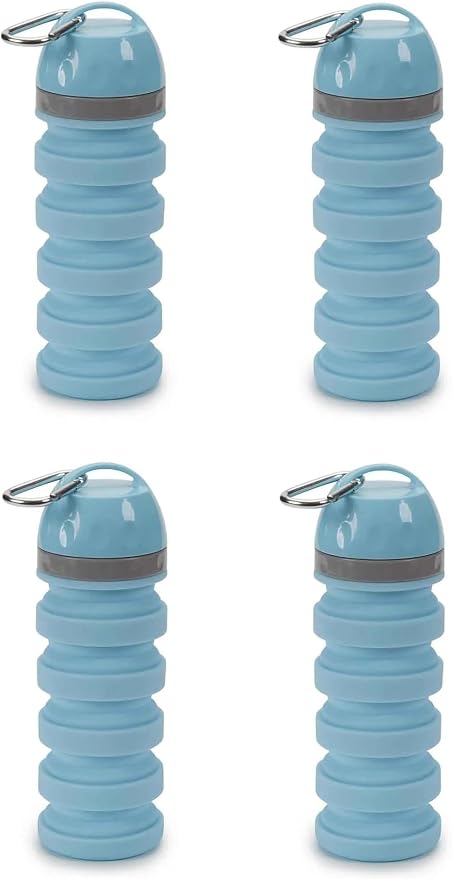 20 ounce Collapsible Water Bottles for People and Pets Flexible Accordion Style Choose Quantity (Blue, 4 Water Bottles)