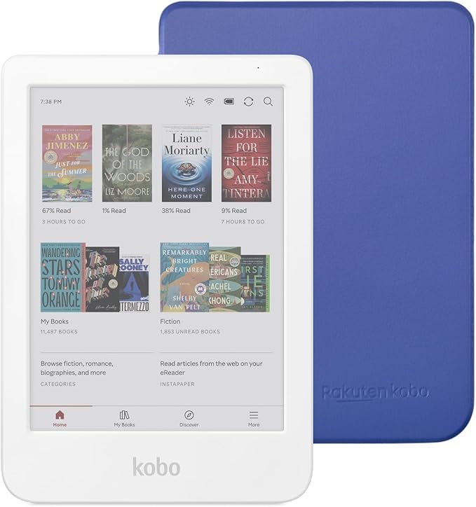 Kobo Clara Colour eReader (White) with Case Bundle (Cobalt Blue Basic SleepCover, Case Bundle)