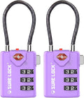 SURE LOCK TSA Approved Luggage Locks with Open Alert Indicator, 3 Digit Combination Cable Travel Lock for Suitcase, Backpack, Gym Locker, Toolbox & Travel Bag(2, Purple 2 Pack)