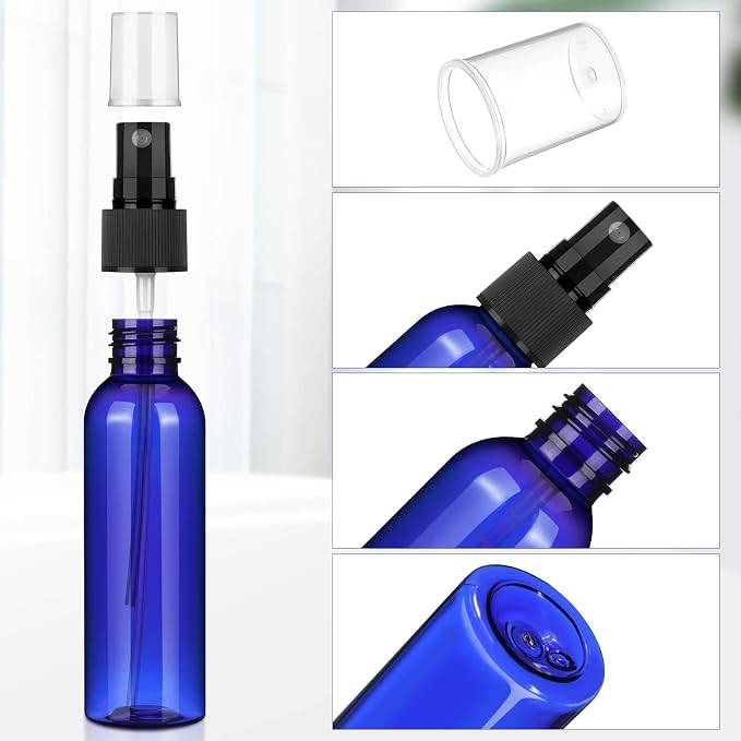 Nuogo 90 Pack 4 Oz Plastic Mini Spray Bottles Reusable Travel Size Perfume Refillable Mist Sprayer Empty Bottle for Essential Oil(Blue)