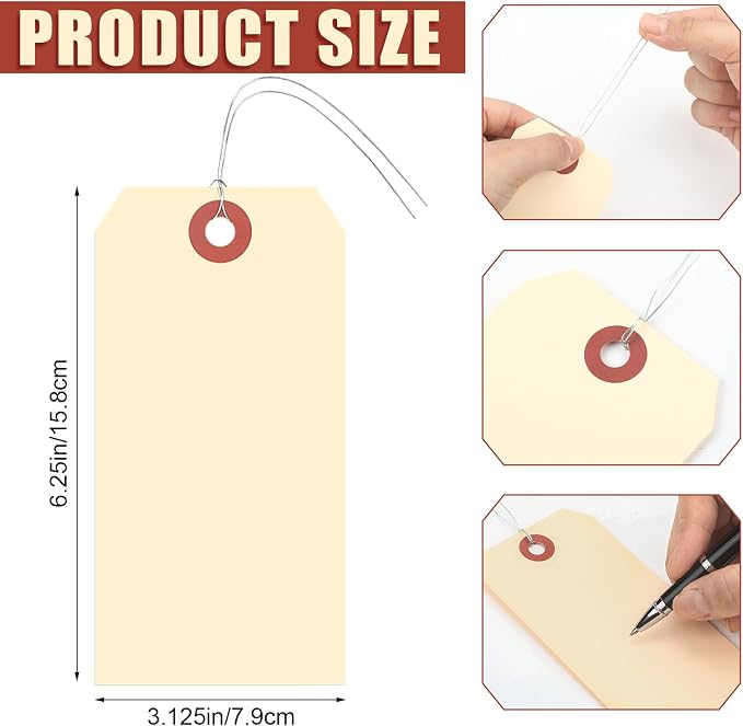 Sayglossy 1000 Pcs Blank Manila Shipping Tags with Wire 6 1/4" x 3 1/8" Yellow Paper Hang Luggage Price Asset Gift Label Tags