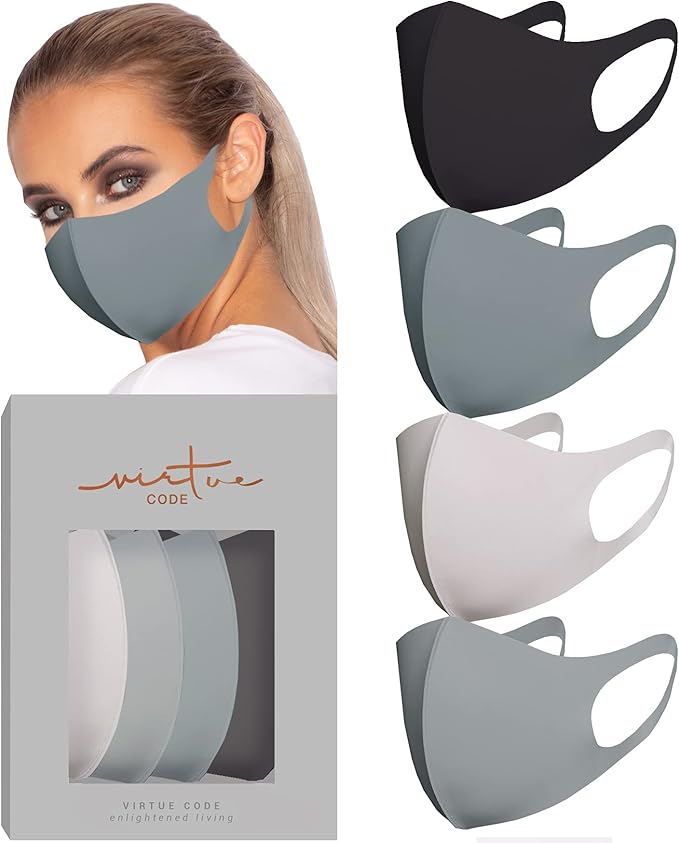 Virtue Code Second Skin Cloth Face Mask Pack. 4 Buttery Soft Masks Washable Fabric