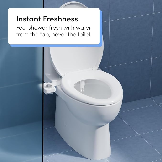 TUSHY NEW Fresh Dual Nozzle Cool Water Bidet: Ultra Slim Toilet Seat Attachment Sprayer with Luxury 2 in 1 Front & Rear, Self-Cleaning, 180º Clean, (DIY Install, 10 Minutes), Matte Silver Knob