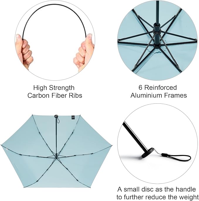 G4Free 43in Mini Travel Umbrella Ultralight Carbon Fiber UPF 50+ Umbrella | UV Protection, Sun Block, For Sun, Super Slim, Small Size, Weighs Only 4 oz, Compact Design, For Travel, For Purse, Women Use