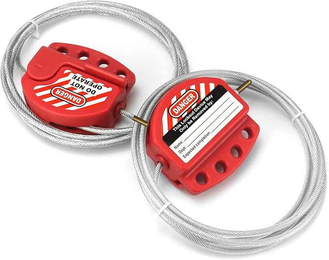 QWORK Lockout Tagout Cable Lock, 8 Pack Adjustable Steel Vinyl Coated Cable Lockout, 3/16" Diameter, 5.9' Length, Red