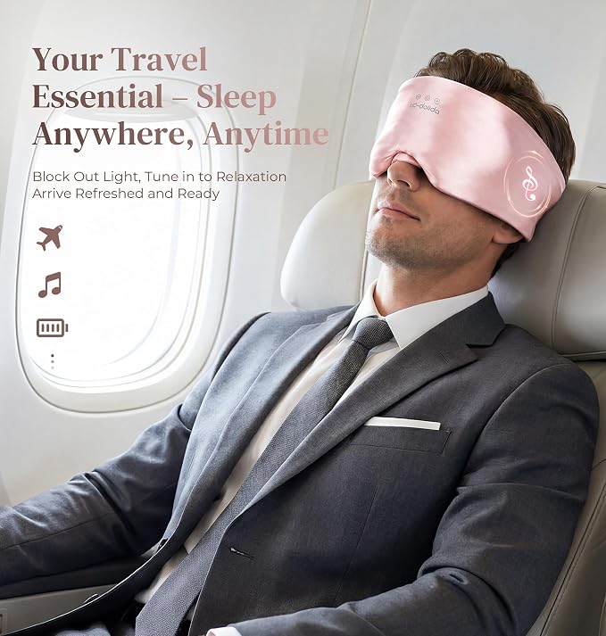 LC-dolida 3D Silk Bluetooth Sleep Mask, Mulberry Silk Sleep Mask with Bluetooth Headphones, Bluetooth Eye Sleep Mask for Side Sleepers, Total Blackout Bluetooth Eye Mask for Women Men, Pink