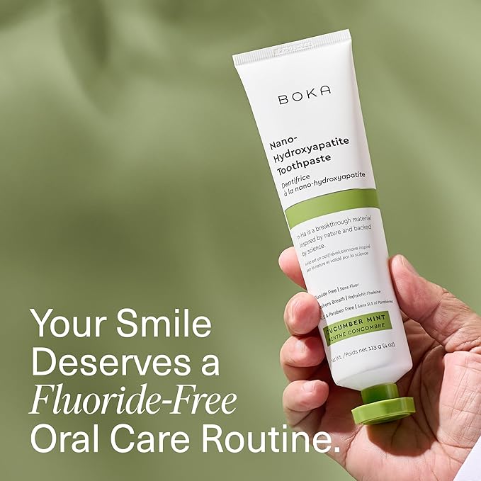 Boka Fluoride Free Toothpaste, Nano Hydroxyapatite Toothpaste, Appropriate for Sensitive Teeth - for Adult, Kids Oral Care - Cucumber Mint Flavor, 4 Fl Oz 3Pk US Manufactured