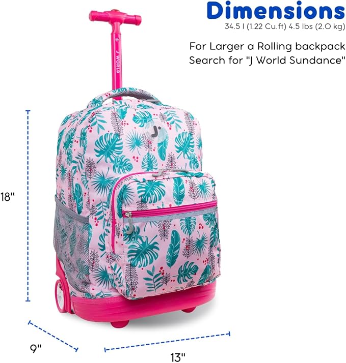 J World New York Sunrise Rolling Backpack Backpack, PALM LEAVES