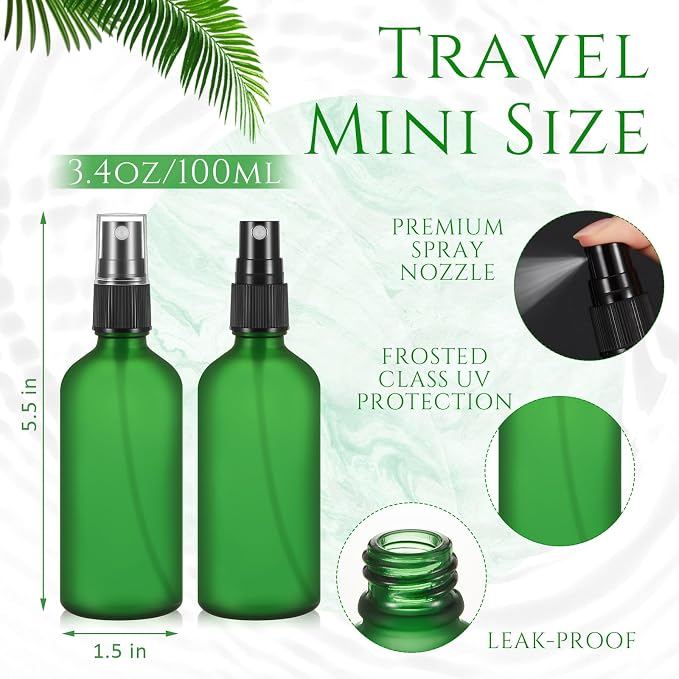 Roshtia 30 Pcs Glass Spray Bottle Clear Empty Bottles Small Refillable Reusable Perfume Bottle with Fine Mist Sprayer Pump for Face Body Travel(3.4 oz,Green)