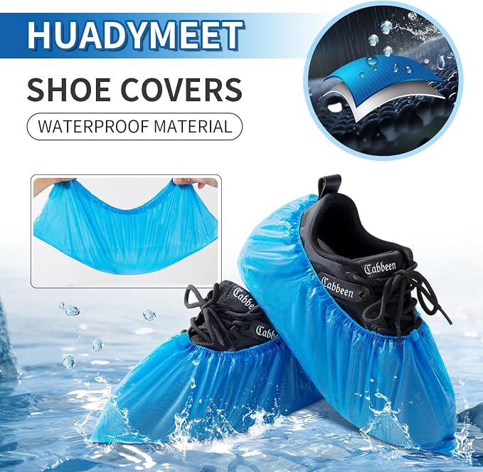 HUADYMEET Shoe Covers 200 Pack(100 Pairs) Large Shoe Covers Disposable Shoe Boot Covers Waterproof Shoes Protectors Covers Durable Boot&Shoes Covers for Indoors,One Size Fits All, 600g/Bag