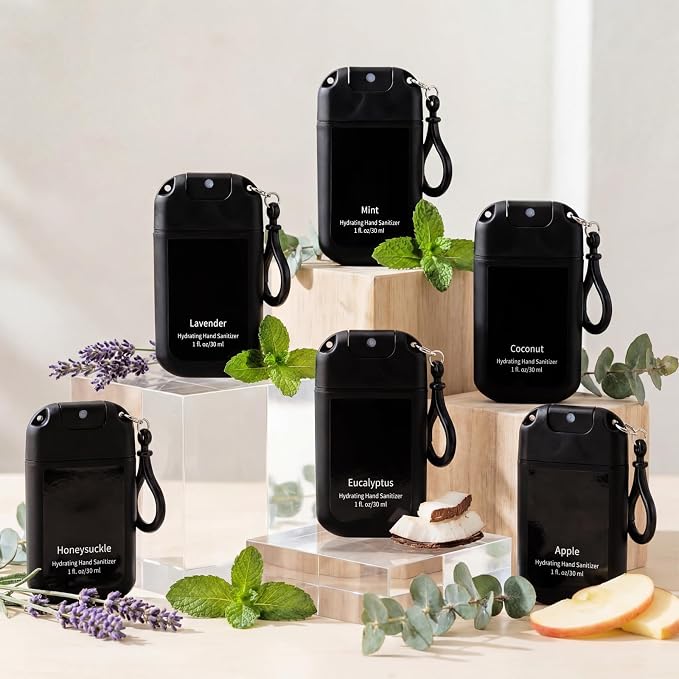 Loopeer 24 Pack Mist Hand Sanitizer Spray with Keychain Fathers Day Men Gifts Bulk Mini Hand Sanitizer 1oz Travel Size Scent Variety Pack for Backpack Employee Appreciation Gift for Team Coworker