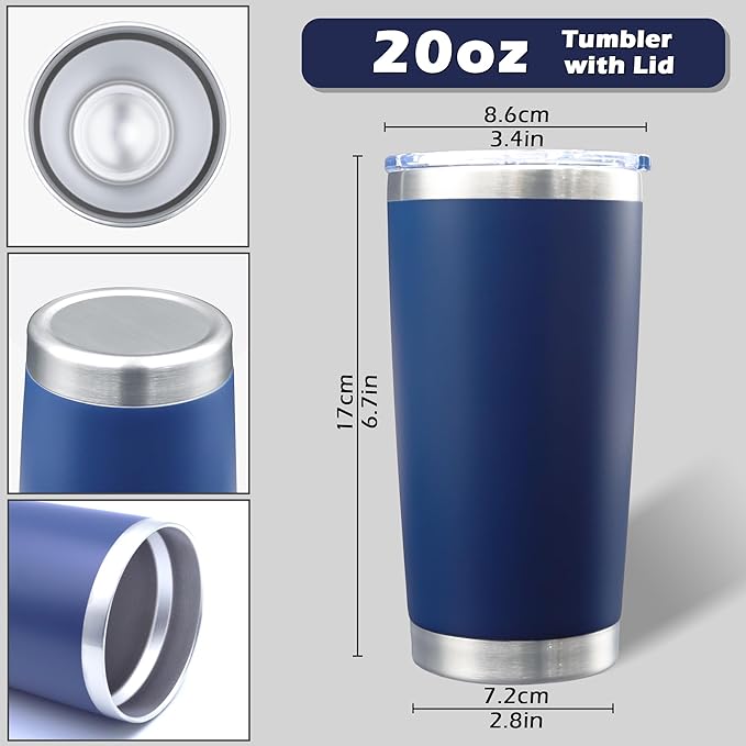 AIANJI 20oz Tumbler Bulk Stainless Steel Tumblers with Lid Vacuum Insulated Double Wall Travel Coffee Mug Powder Coated Tumbler Cup for Hot and Cold Drinks(Navy Blue, 1 pack)