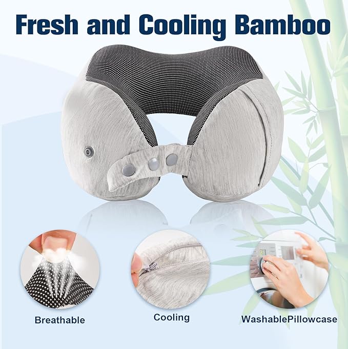 Cirorld Neck Pillow for Traveling, Travel Pillows for Airplanes,100% Pure Memory Foam Travel Neck Pillow, Adjustable Flight Pillow, Portable Plane Accessories with Eye Mask, Earplugs, Carry Bag