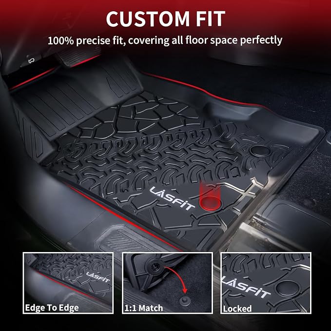 LASFIT Floor Mats for Ford Bronco 2-Door 2026 2025 2024 2023 2022 2021(Not for Bronco Sport) All Weather TPE Custom Fit Car Floor Liners, 1st & 2nd Row, 3pcs Black