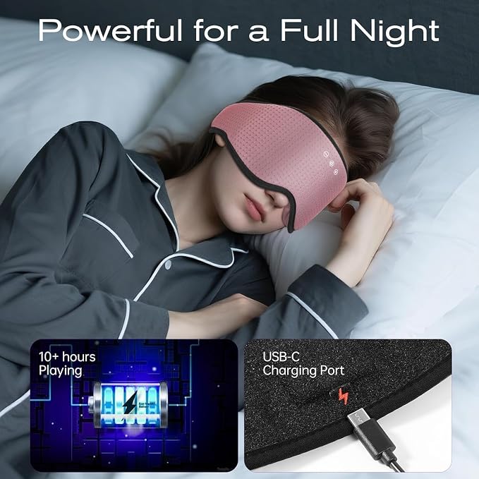 Sleep Mask with Bluetooth 5.4 Headphones, Removable 3D Eye Cups, Timing Sleeping Headphones for Side Sleepers, Wireless Music Eye Mask Speakers for Men, Women, Tech Gifts, Pink