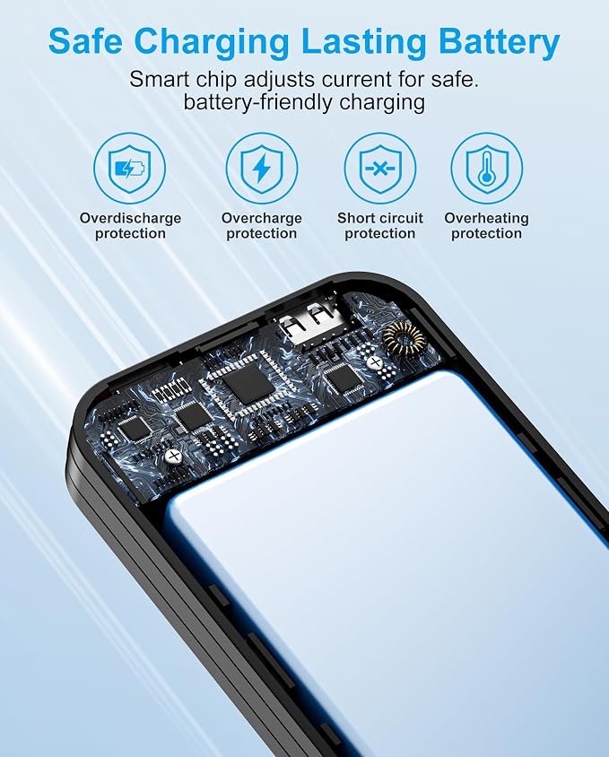 citicr Portable Charger 10000mAh PD20W w/Built-in Cables & Wall Plug Black | Fast charging, Built-in wall plug, LED display, Charge 5 devices at once, Pass through charging, TSA approved, Pocket size