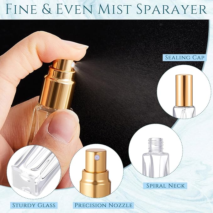 Domensi 40 Pcs 10/15/20/30 ml Perfume Travel Refillable Glass Bottles Spray Bottle Perfume Atomizer for Cologne Dispenser Leak-proof Fragrance Bottles Atomizer Pump Kit (10 ml,Gold)