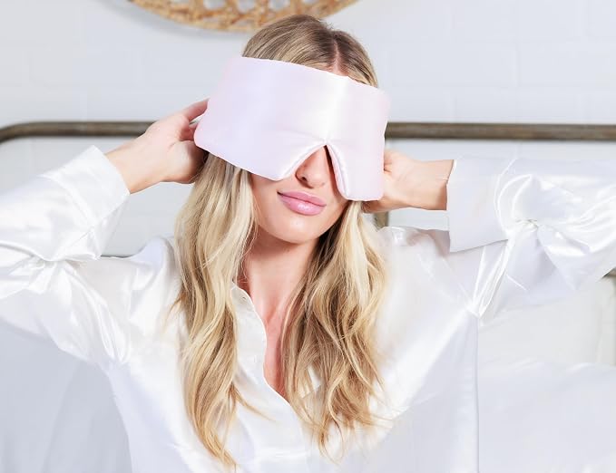 QUIET COVE Plush Luxury Silk Sleep Mask - Sleep Comfortably on Your Side - 22 Momme Mulberry Silk, Total Blackout, Luxe Cloud Filling Soothes Your Eyelids - Luxury Gift (Prosecco Pink)