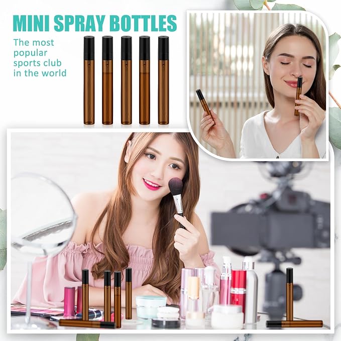 Zhehao 1 Pcs Mini Spray Bottles 10 ml Clear Glass Perfume Bottles Refillable Fine Mist Perfume Atomizer Portable Empty Sample Containers for Cleaning, Essential Oils, Travel (Amber)