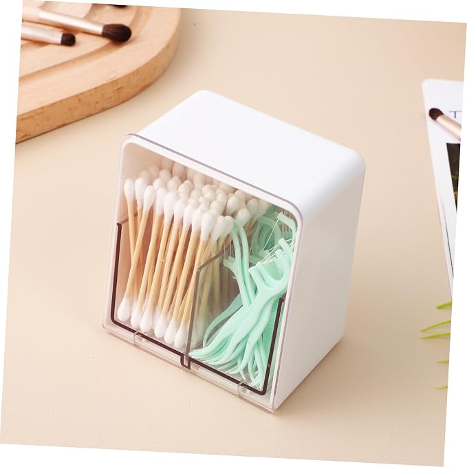 STOBAZA 5pcs Cotton Swab Dispenser Cotton Balls Holder Lid 2 Sections Makeup Box Plastic Storage Box