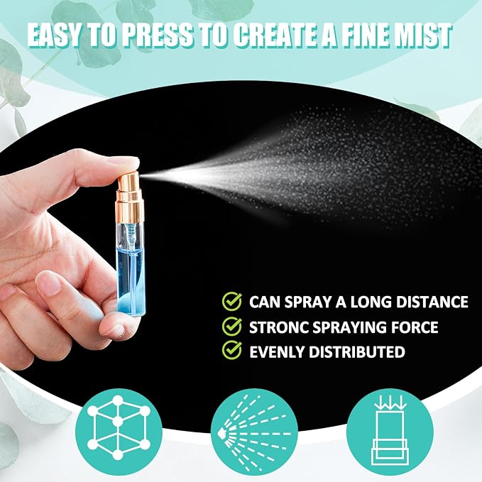 Zhehao 1 Pcs Mini Spray Bottles Clear Glass Perfume Bottles Refillable Fine Mist Perfume Atomizer Portable Empty Sample Containers for Cleaning, Essential Oils, Travel (Gold Cap,5 ml)