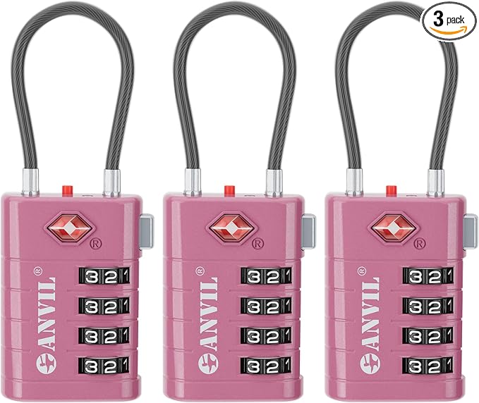 ANVIL TSA Approved Luggage Locks with Search Alert Indicator, 4-Digit Combination Suitcase Lock, Advanced TSA008 Core Heavy Duty Anti-Theft Travel Lock for Double Zippers, Backpacks