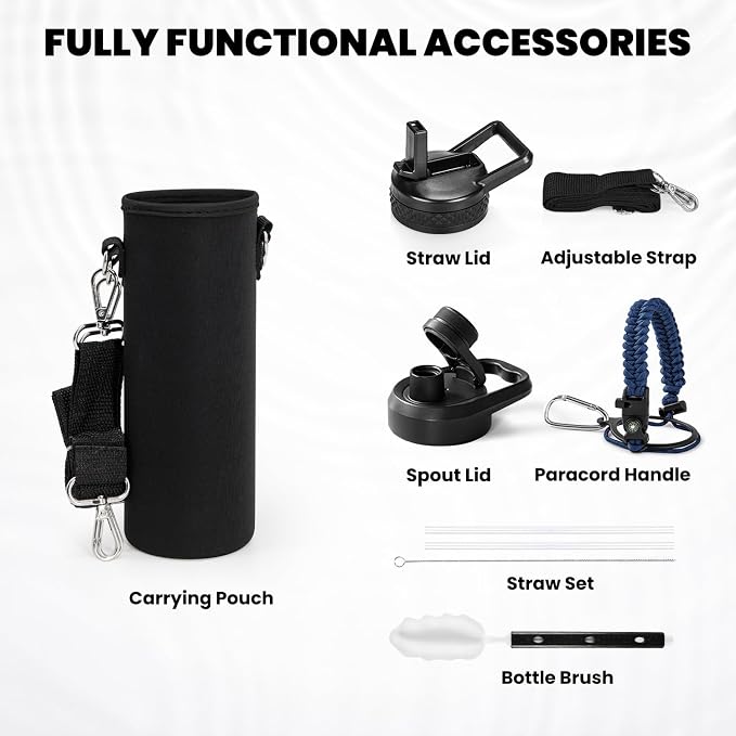 RAYMYLO Insulated Water Bottle 20 oz, Triple Wall Vacuum Stainless Steel (Cold for 24Hrs, Hot for 12Hrs), Leak Proof & Non-BPA, Modern Water Bottle Jug for School with Straw Spout Lids