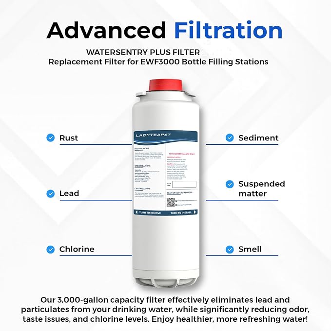 Water Filter Replacement Compatible With Elkay 51300C EWF3000, ezH20 Bottle Filling Stations (No Chip - 3 Pack)
