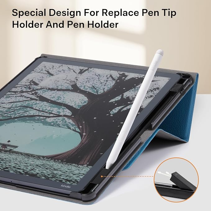 CoBak Case for 11" Kindle Scribe 3rd Generation 2025, Kindle Scribe Colorsoft with Two Viewing Angles - All New PU Leather Cover with Auto Sleep Wake, Pen Holder. Royal Blue