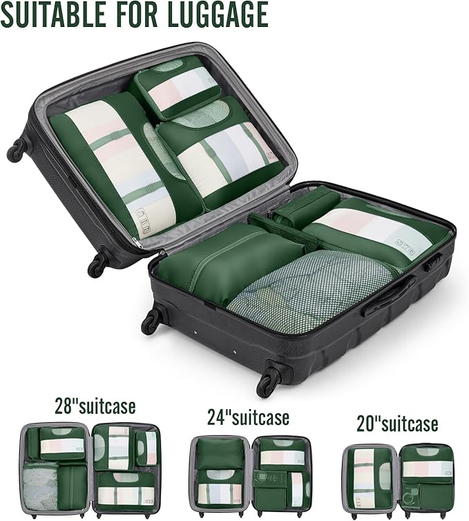 Veken 8 Set Packing Cubes for Travel Essentials, Suitcase Organizer Bags in 4 Sizes, Carry-On Luggage Accessories with Large Laundry Bag & Passport Holder, Must-Have for Airplane, Road Trip & Camping