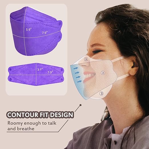 Borje KN95 Face Masks, 100 Pcs Disposable Face Masks, Purple Mask Against PM2.5 from Fire Smoke & Dust Filter Efficiency 95%