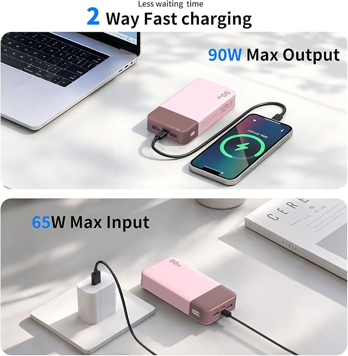 NOBIS 90W 20,000mAh Power Bank, Laptop Portable Charger 4-Port PD Fast Charging Battery Pack Digital Display for Laptop, Tablet, Phone and More
