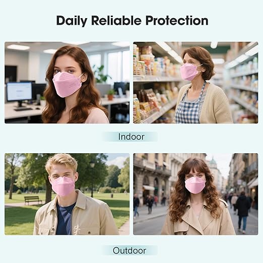 LEMENT KN95 Face Masks - 100 Pack Breathable Comfortable Disposable Masks For Adult, Filter Efficiency≥95%, Elastic Ear Loops, Pink