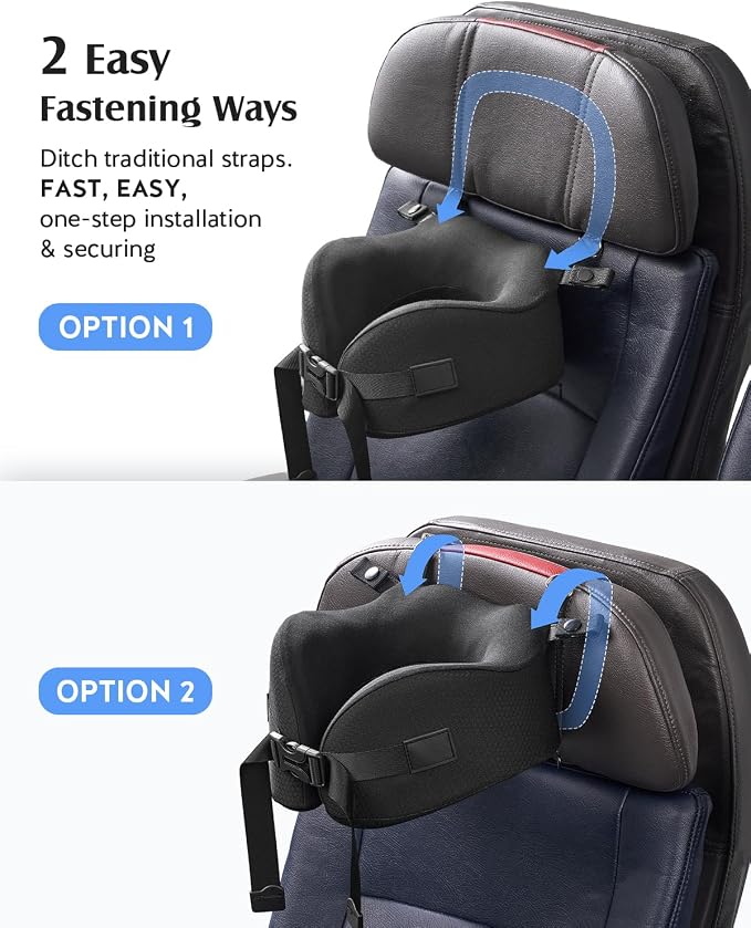YFONG Travel Pillow for Long Flights, Patented 360° Ergonomic Sleeper Hold Head Support System with Memory Foam Neck Pillow & 3D Sleep Mask, Prevent Head Bobbing for Airplane & Road Trip, Black