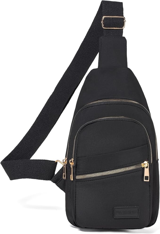 Banelu Small Crossbody Sling Backpack Sling Bag for Women, Chest Bag Daypack Fanny Pack Cross Body Bag for Outdoors Hiking Traveling - Gold Zipper
